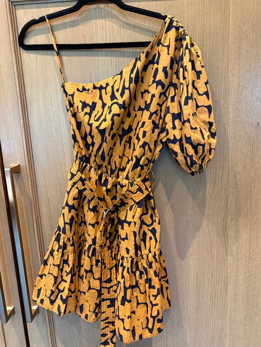 Karina Grimaldi Tan/Black One Shoulder Corteza Mini Dress XS